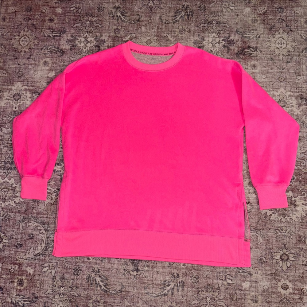 Aerie Real Soft Neon Pink Oversized Crewneck Sweatshirt Large Side Slit Pullover